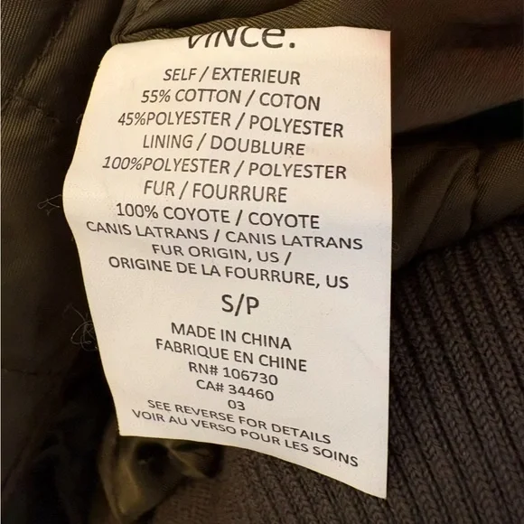 Vince Olive Bomber Jacket with genuine fur hood - Picture 6 of 12